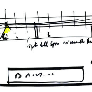an architectural sketch of the Renzo Piano Pavilion
