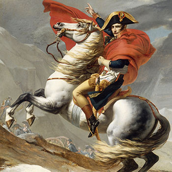 an 1805 painting by Jacques-Louis David titled Napoleon Leading his Army over the Alps