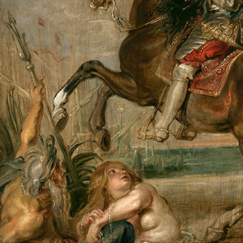 Detail of sea god Neptune and a naiad in the painting Equestrian Portrait of the Duke of Buckingham by Peter Paul Rubens
