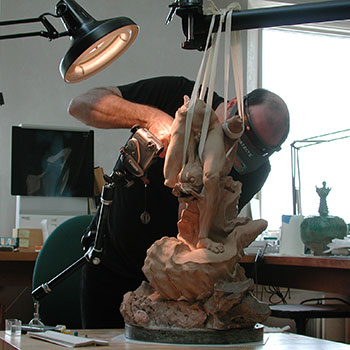 Tony Sigel stabilizing the Bernini terracotta torso with an improvised crane