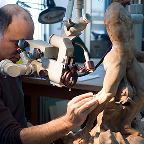 Conservator Tony Sigel at work on Bernini’s terracotta
