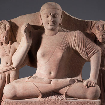 the upper half of Seated Buddha with Two Attendants