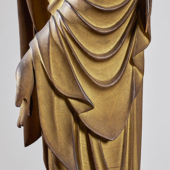 Detail of the folds of the sleeve from the Standing Shaka Buddha sculpture