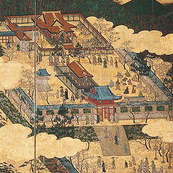 a sixfold screen depicting temples in Eastern Kyoto, Japan