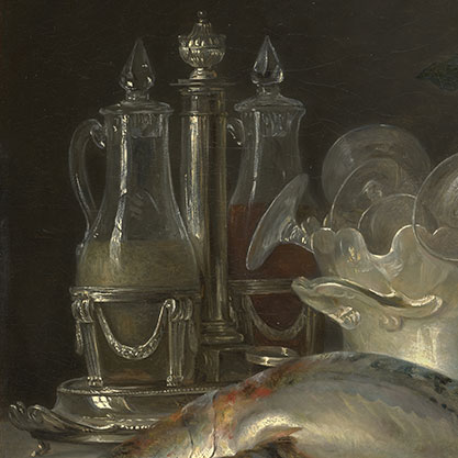 Detail of the cruet set in Still Life with Mackerel