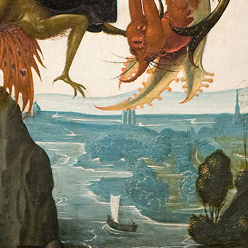 Detail of the landscape in Michelangelo Buonarroti’s The Torment of Saint Anthony