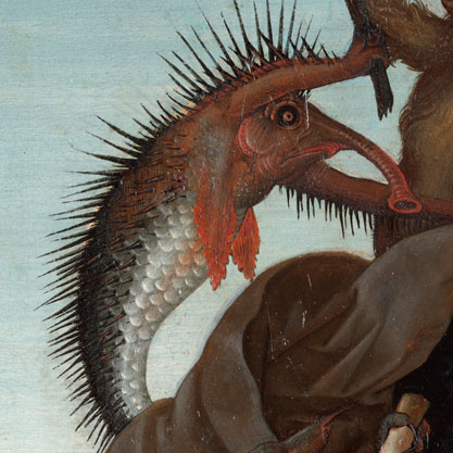 Detail of the spiny, fishlike demon in Michelangelo Buonarroti’s The Torment of Saint Anthony