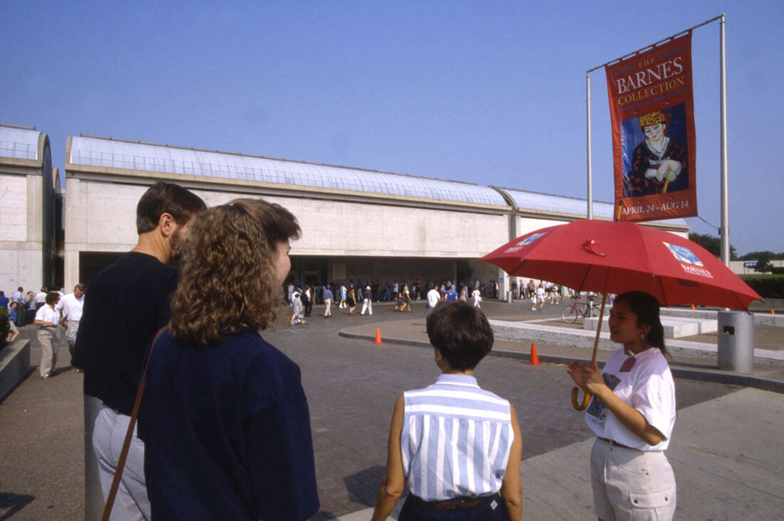 Photo of a banner promoting the Barnes Collection exhibition at the Kimbell by Michael Bodycomb, 1994