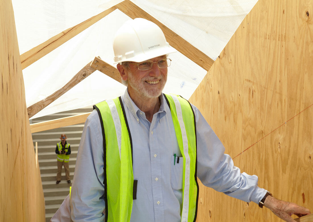 Renzo Piano on the construction site of the Kimbell's new building, June 2012